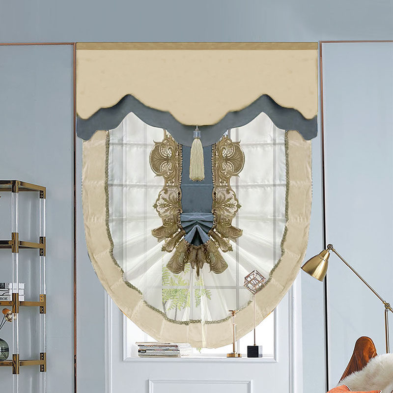 欧式罗马帘卷帘升降扇形帘轻奢美式厨房奢华法式别墅楼梯间窗帘