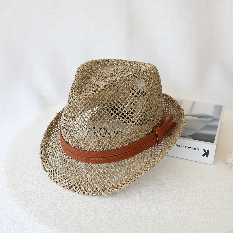 草帽夏季天然咸草镂空卷边帽