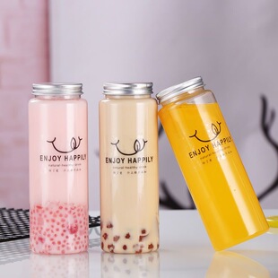 批发一次性奶茶杯子圆柱形冷泡茶塑料瓶商用饮料果汁外带包装瓶