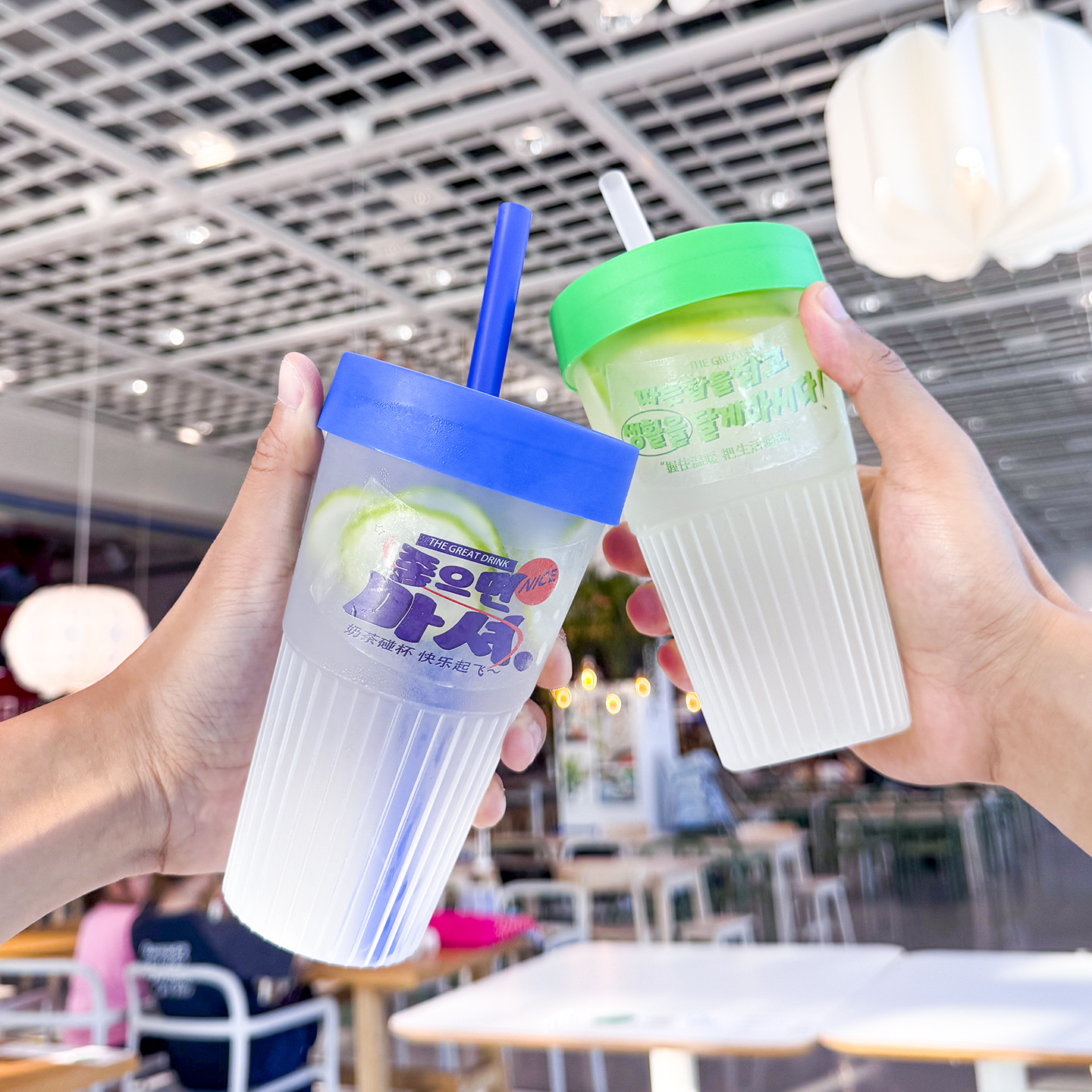柠檬茶杯奶茶水果茶冷热饮条纹杯