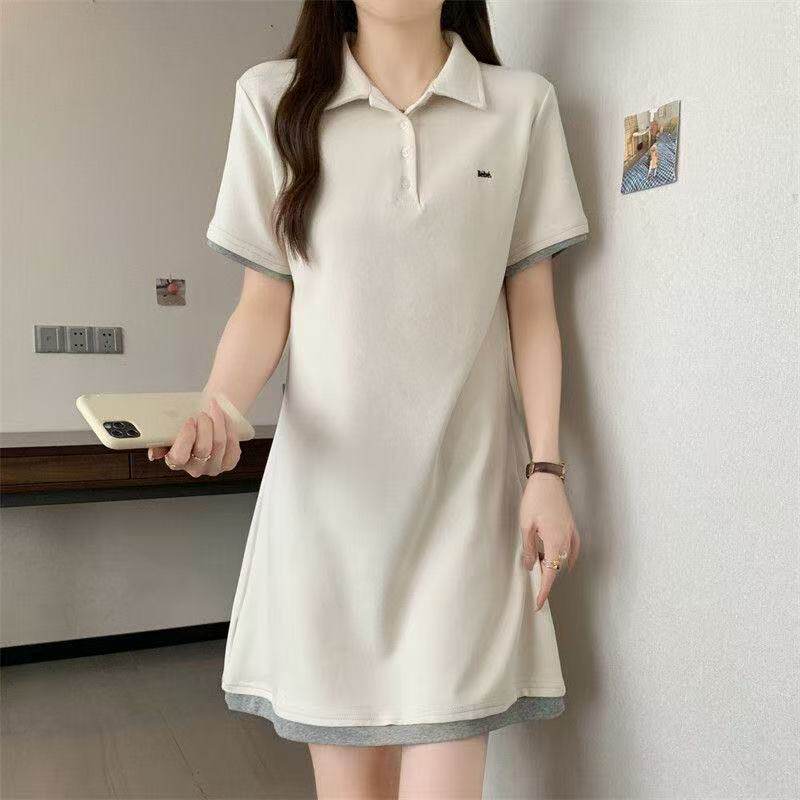 大码POLO领宽松短款连衣裙女