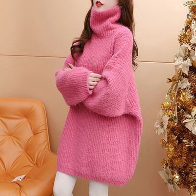 慵懒风高领毛衣女中长款