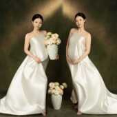 大气缎面面料仙儿白孕味妈咪写真服 裙新款 2026影楼时尚 孕妇照服装