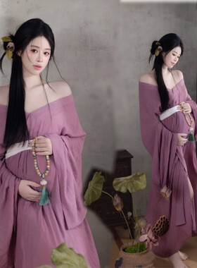 影楼主题孕妇拍照服装复古紫色温柔仙气简约孕妈咪大肚照写真汉服