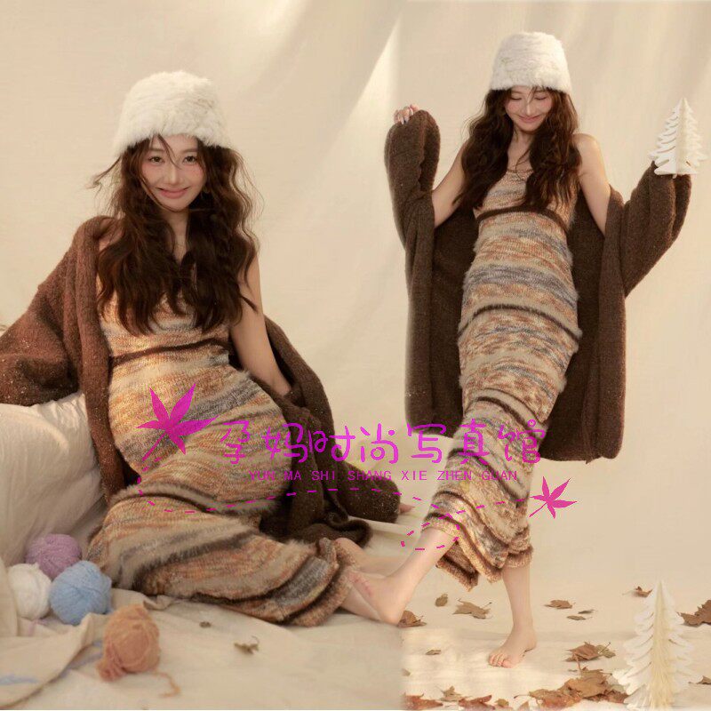 影楼孕妇写真拍照主题秋冬法式复古长裙套装孕妈咪艺术照摄影服装