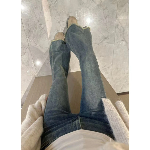 辣妹时髦气质毛边微喇叭牛仔裤女