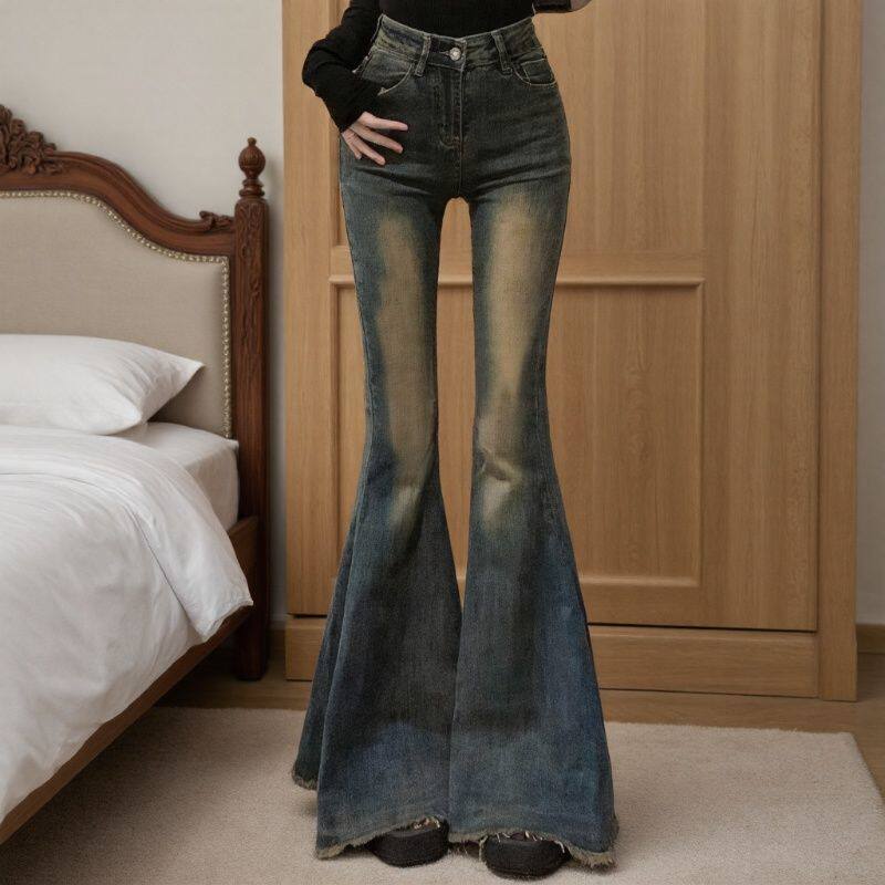 微喇叭牛仔裤女小个子港味复古弹力显瘦辣妹提臀毛边鱼尾拖地长裤,女装/女士精品,牛仔裤,淘宝优惠券,粉丝福利购,淘宝优惠卷