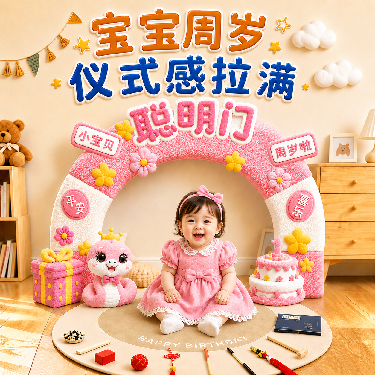周岁生日抓周宴聪明门布置套装
