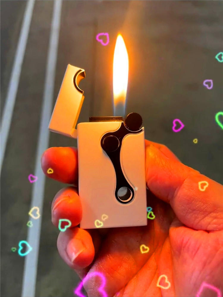 双火焰打火机抖音同款砂轮个性创意防风高档男士充气送男女友礼物