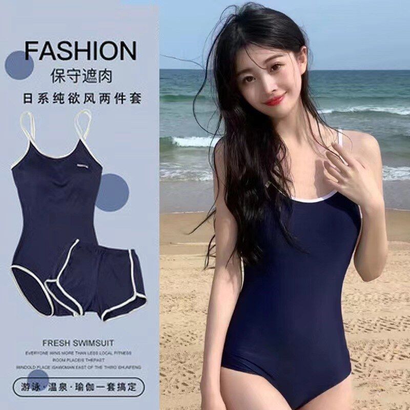 连体泳衣女2026新款学生泳装两件套日系小清新比基尼网红温泉泳装