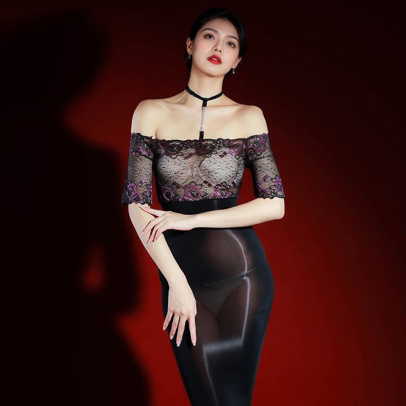 太妃鸟黑丝袜女情调性感内衣趣味蕾丝油光免脱马油袜连体全身极光
