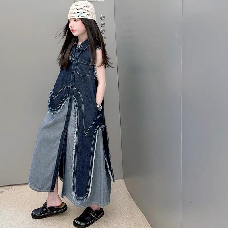 女童连衣裙儿童夏装牛仔裙2026年新款中大童儿童时尚背心裙两件套