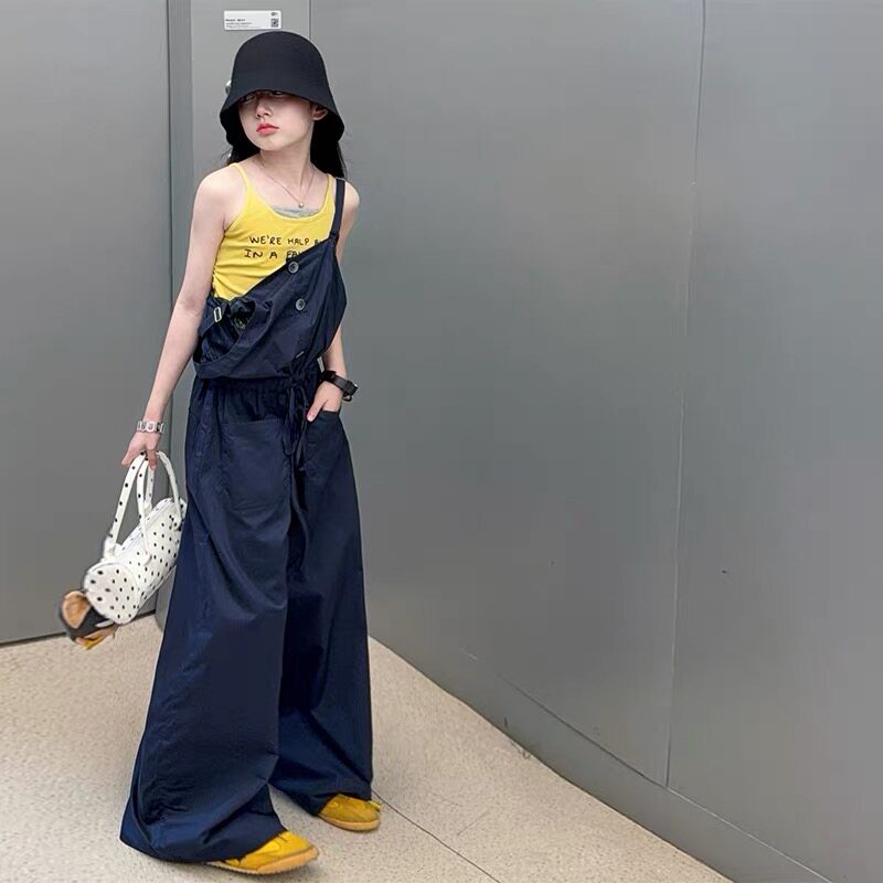韩系工装风连体背带裤女童2026夏季新款时尚百搭长裤中大童两件套