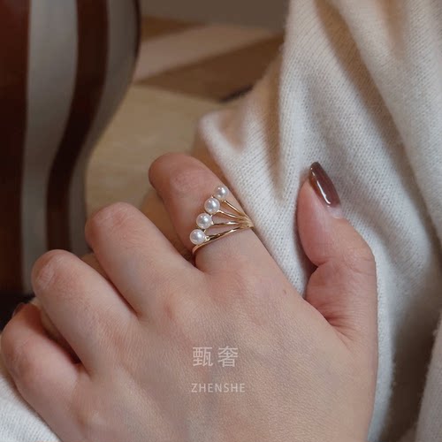甄奢小众设计淡水珍珠纯银戒指