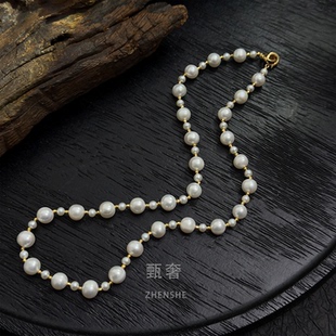 《万籁星火》小众洋气设计大小珍珠间隔天然淡水珍珠项链925纯银