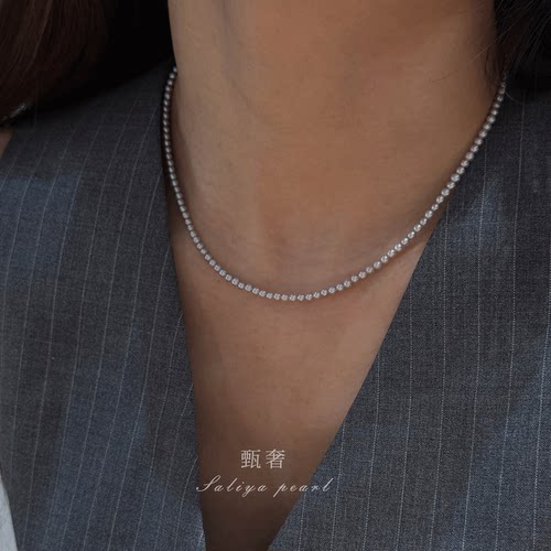 甄奢3-4mm灰色小珍珠项链