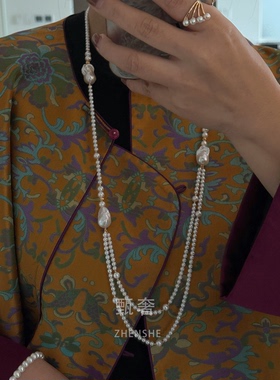 《与风歌舞》85cm原创设计极光巴洛克淡水珍珠双层长项链毛衣链