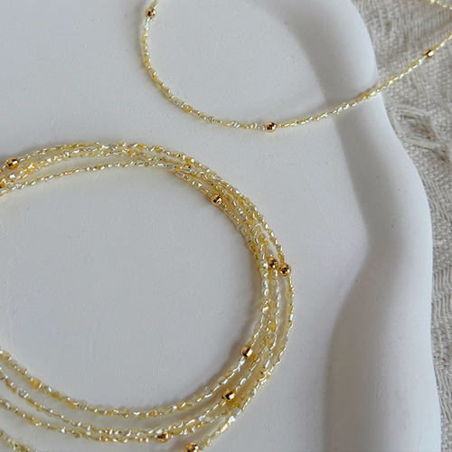 《流金岁月》1-2mm稀有极细海水keshi珍珠香槟金色akoya项链18k金