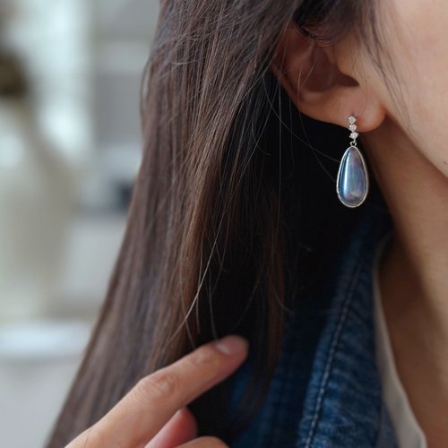 《蓝色的泪》原创设计银蓝色水滴形海水马贝珍珠纯银耳坠耳钉女