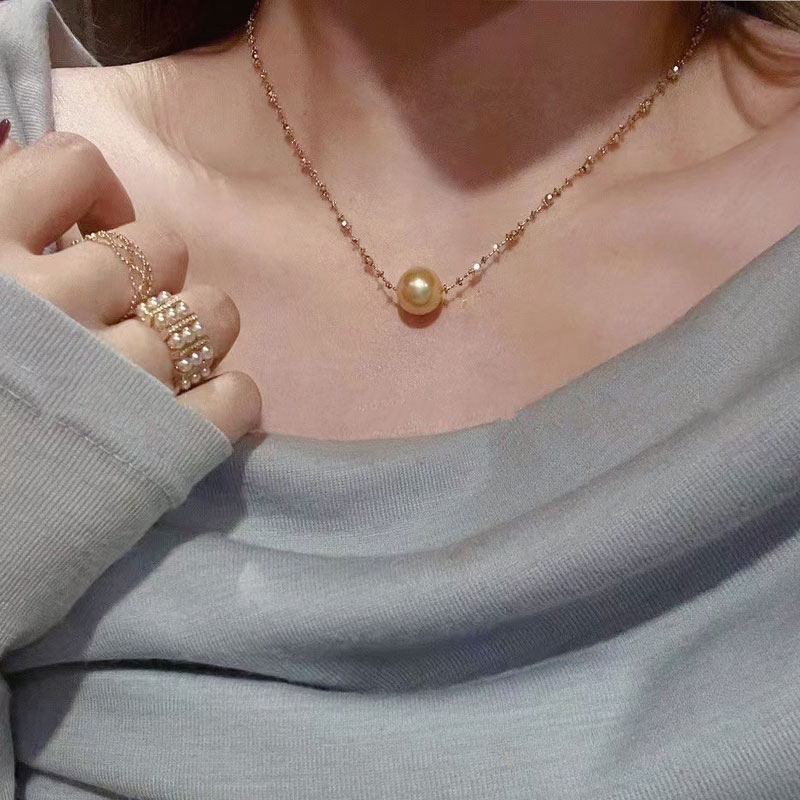 《醉斜阳》18k金仙女爆闪链南洋金珠路路通锁骨项链2024爆款高级