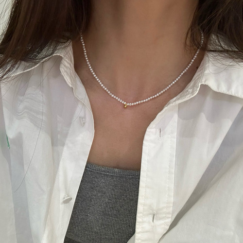 《金尘》2.5-3mm无核淡水小珍珠项链金豆锁骨链简约百搭颈链女