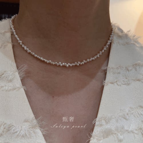 甄奢2-3mm极细小花瓣珍珠项链