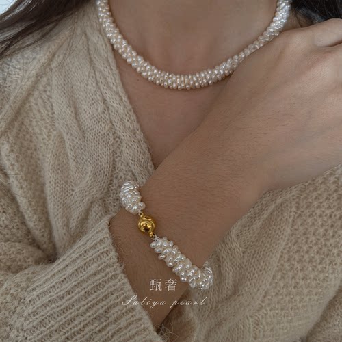 甄奢纯手工编织淡水珍珠项链
