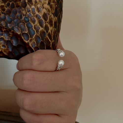 《彼岸月光》S925纯银天然极光淡水珍珠戒指双珠开口可调节指环女