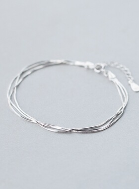 s925纯银手链  女ins小众设计韩版简约个性手饰闺蜜三层饰品