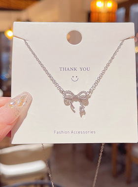 2025新款镶锆石蝴蝶结项链简约高级感吊坠百搭时尚甜美气质锁骨链