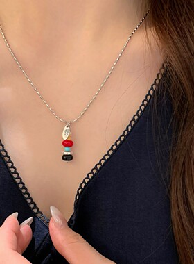 许愿塔撞色串珠吊坠项链韩国小众设计感独特毛衣链ins复古高级感