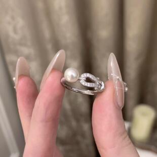 情侣对戒指环 爆闪马蹄扣仿珍珠戒指女小众设计轻奢高级感新款