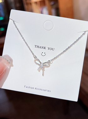 小清新镶钻蝴蝶结吊坠锁骨链气质甜美可爱钛钢项链项饰品