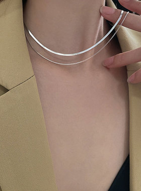 双层蛇骨项链ins设计感冷淡风简约纯银项链2022年新款女锁骨链