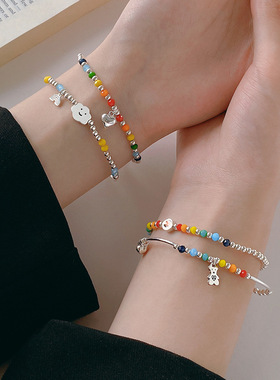 925纯银彩虹手链女夏季笑脸爱心小熊云朵ins小众设计2025年新款潮