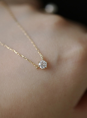 S925纯银镀金项坠百搭单钻锁骨链六爪款锆石银项链女轻奢高级