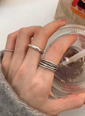 韩国东大门S925镀银交叉缠绕复古多层戒指女ins欧美冷淡风开口戒