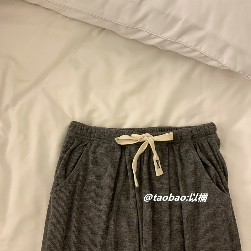 HIGH-END PAJAMAS WOMENS SPRING AND AUTUMN LONG-SLEEVED COTTON CAN BE WORN OUTSIDE GRAY INTERNET CELEBRITY THINNING CASUAL LOUNGEWEAR TWO-PIECE SET