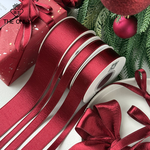 薇艺 光面绒带圣诞礼品绑带蝴蝶结缎带手工diy材料 酒红色加厚韩式