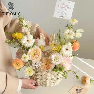 薇艺 手提花篮 兔子花篮手提花篮花艺资材插花篮花店鲜花水果包装