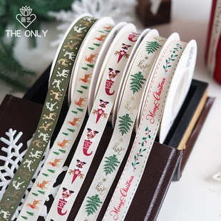 1.6cm平纹棉圣诞印花丝带礼物包装 饰烘焙蝴蝶结彩带绸带 花艺DIY装