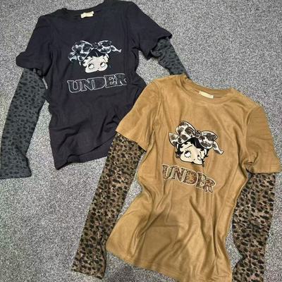 2025冬季新款DUODUO休闲百搭印花卡通贝丽假两件T恤磨毛打底上衣