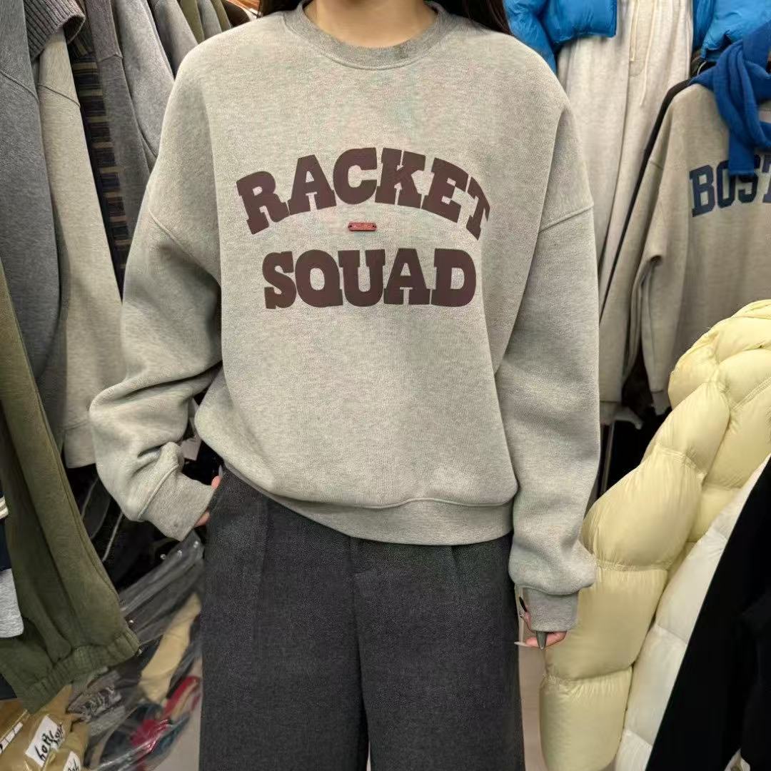 2025冬季新款KEYBOARD休闲百搭拼色字母加绒宽松卫衣上衣圆领打底