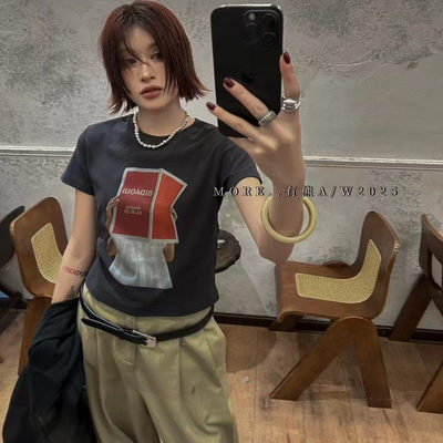 2026夏季新款MORE有熊休闲百搭印花短袖修身T恤短款打底衫上衣