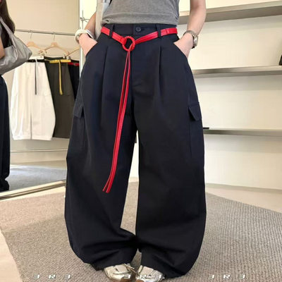 2025秋季新款3R3休闲时尚工装裤宽松阔腿裤长裤配腰带个性女裤