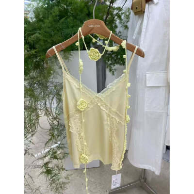 十三行春夏新款DoubleSeven纯欲风拼接蕾丝花边吊带宽松打底上衣