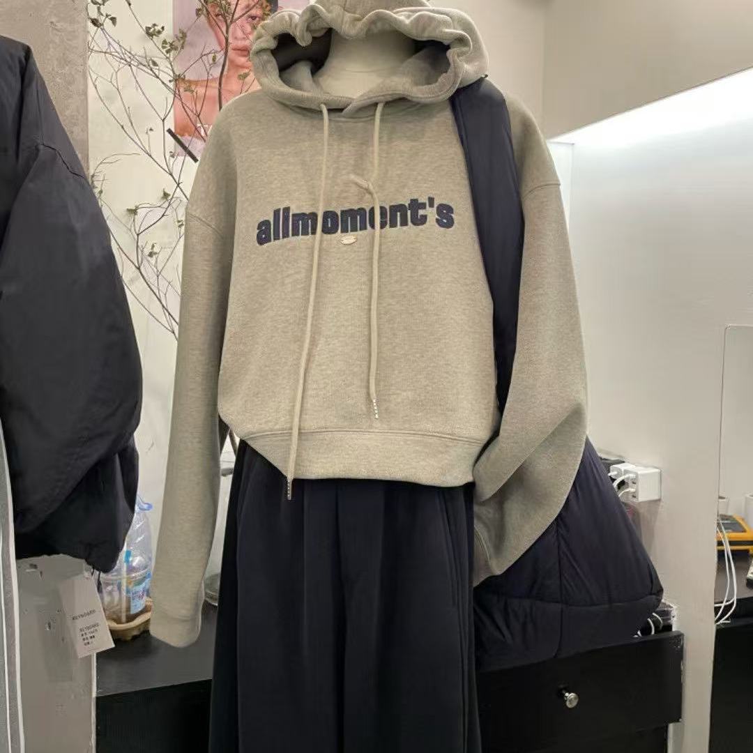 2025冬季新款KEYBOARD休闲百搭刺绣字母连帽卫衣烯暖绒宽松短上衣