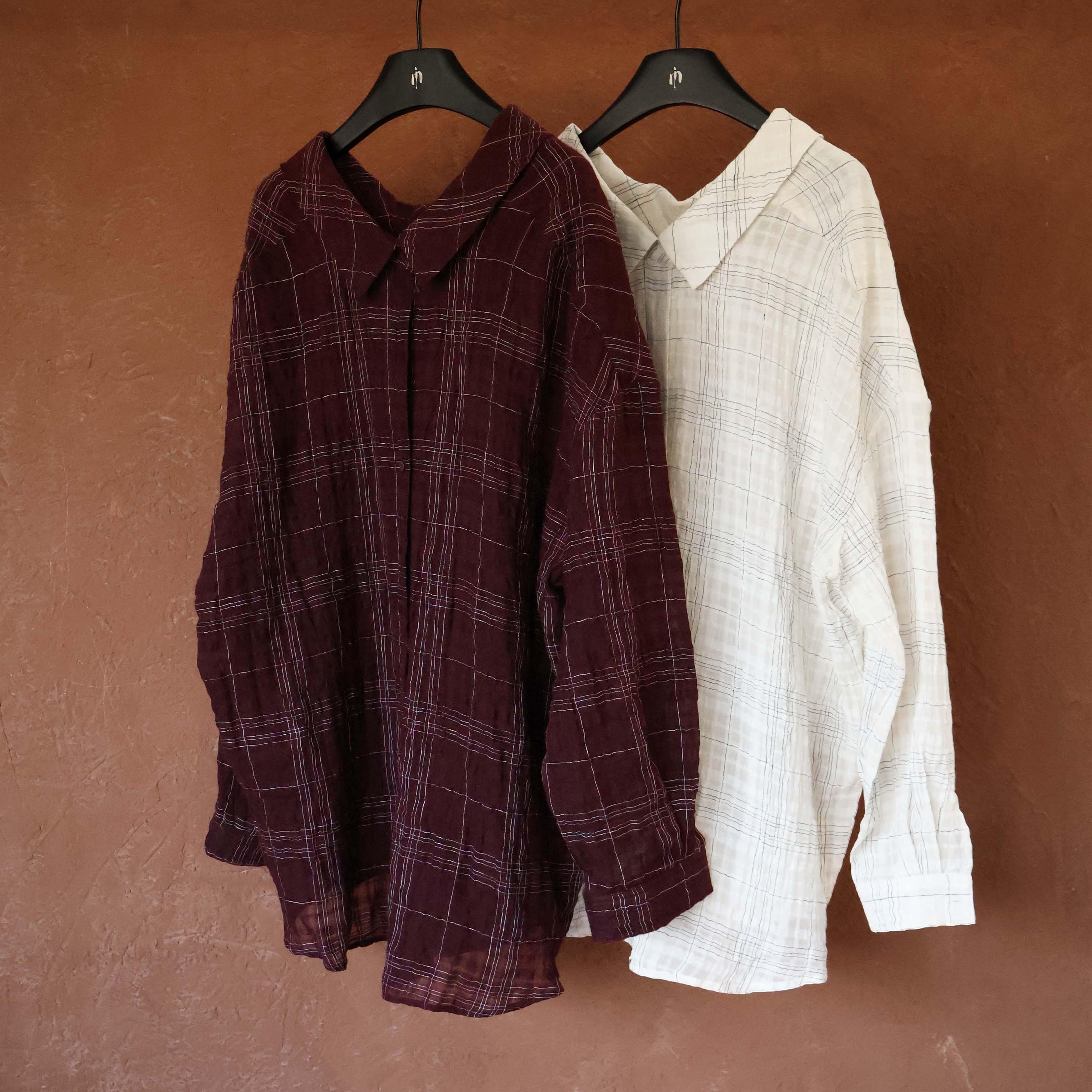 IMMUNO壹糯 慵懒松弛风色织泡泡肌理格纹中长款设计宽松衬衫上衣