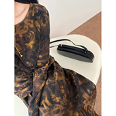 IMMUNO壹糯 复古民族风油彩印花长袖 上衣A字半身裙桑蚕丝套裙