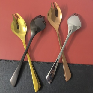 德国叉勺一体304不锈钢莎津叉子勺子可爱甜品沙拉叉两用长柄勺叉